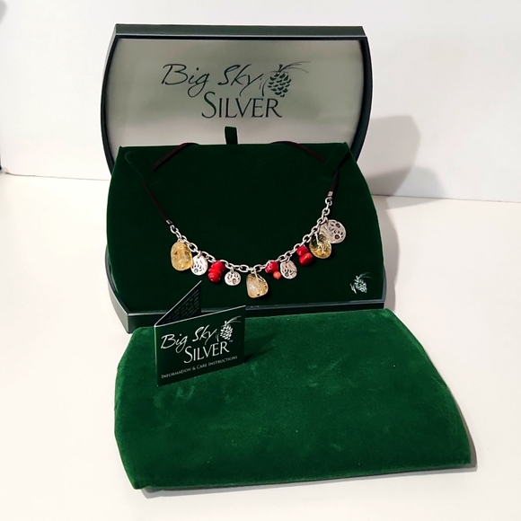 Big Sky Silver Tracks Charm Bear Prints Necklace Red Coral Citrine Rare! New!! - Picture 11 of 11